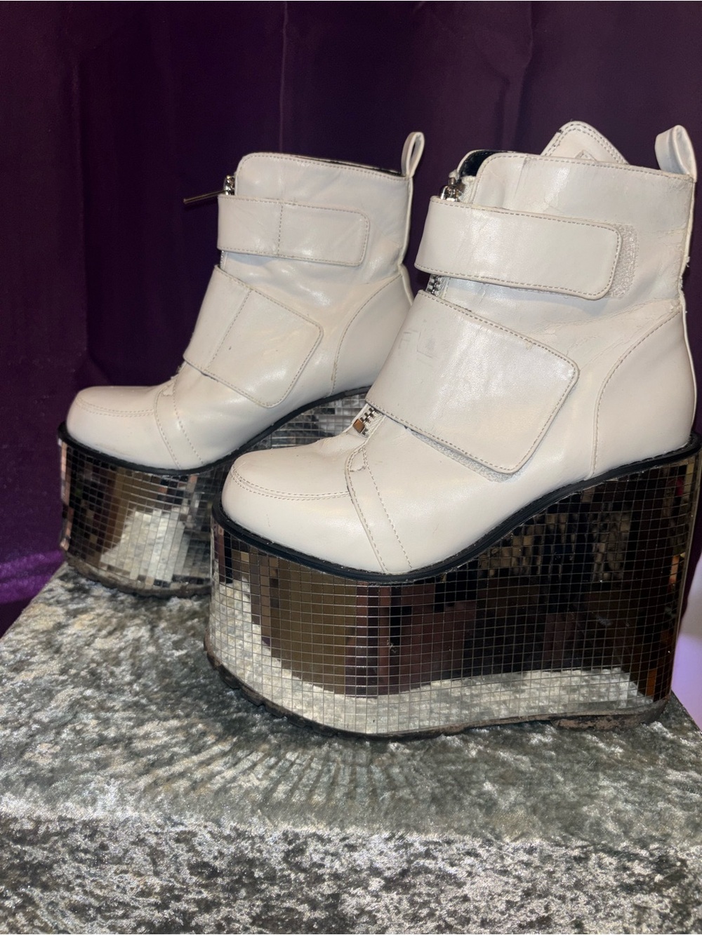 Mirror disco platform boots